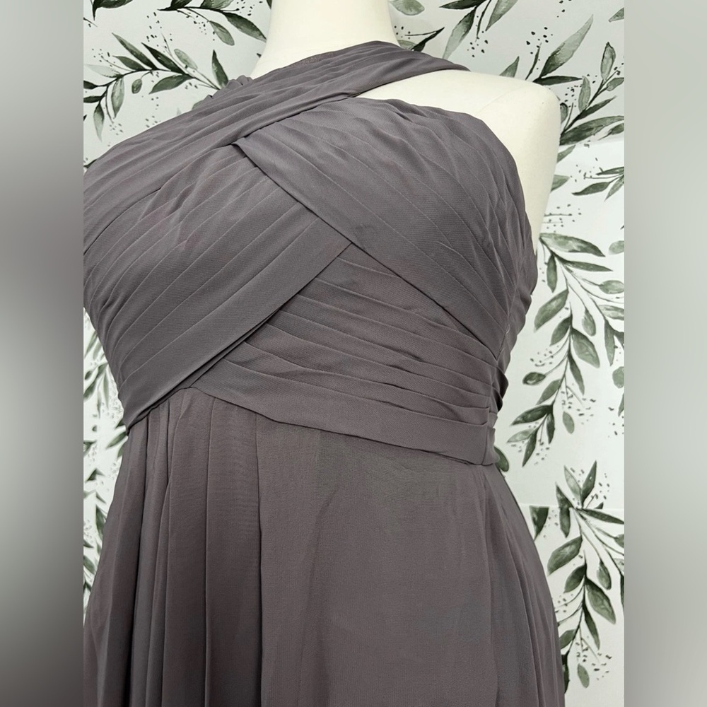 Grey A-Line Pleated Chiffon Prom Bridesmaid Formal Wedding Size L 12 Gown #2 New - Picture 7 of 16